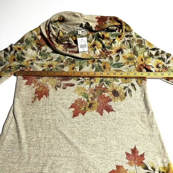 One World Women’s Cowl Neck Tunic Top Size XL Fall Leaf Print Studded Beaded NWT - Picture 10 of 12